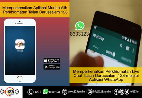 Talian Darussalam 123 perkenal ‘Live Chat’ dan ‘Mobile App’